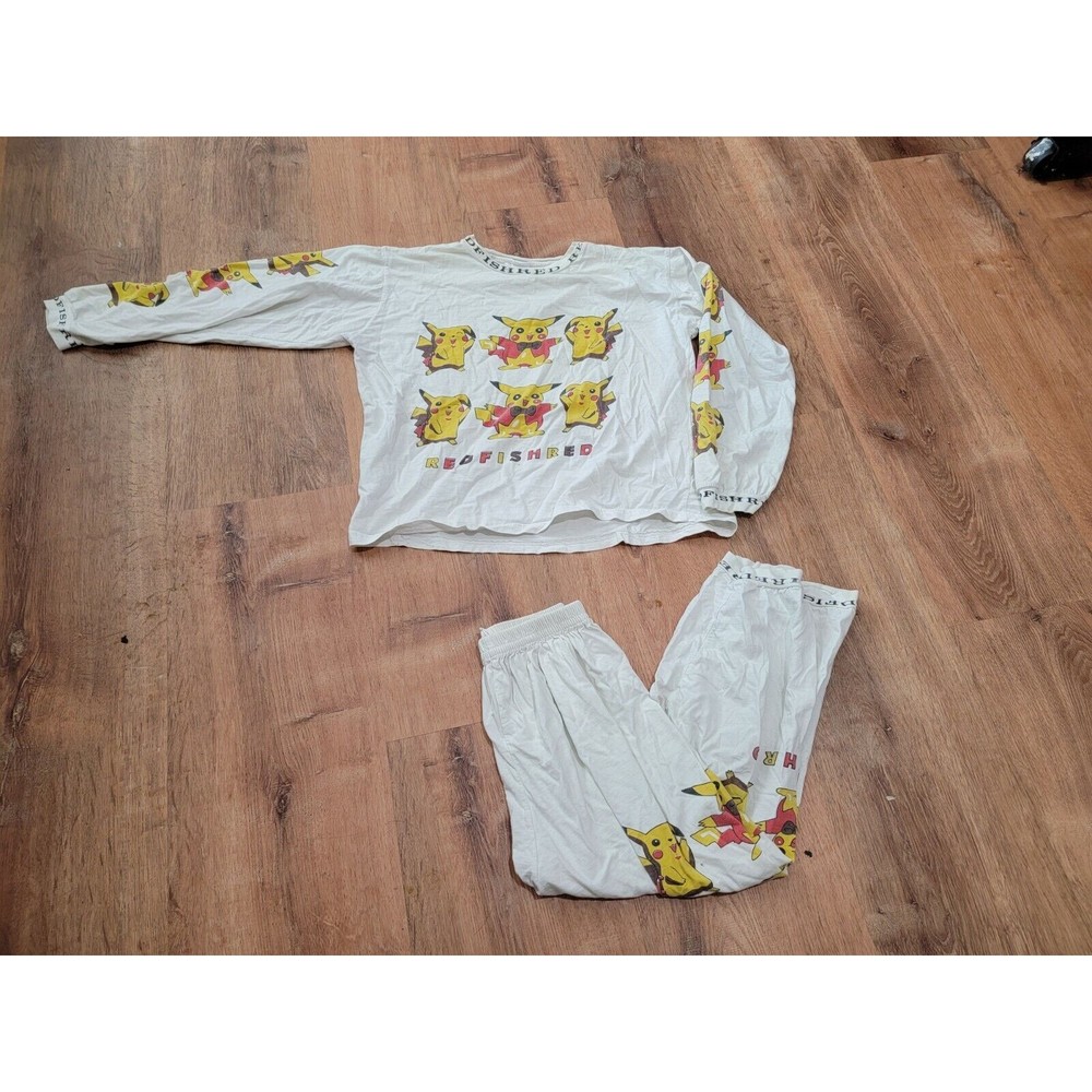 Kid's Vintage Pokemon Pikachu RedFishRed White Long Sleeve Shirt And Pants 163
